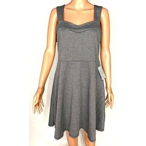 The Vanity Room Herringbone Cutout Back Fit & Flare Dress Black Size L (10-12)